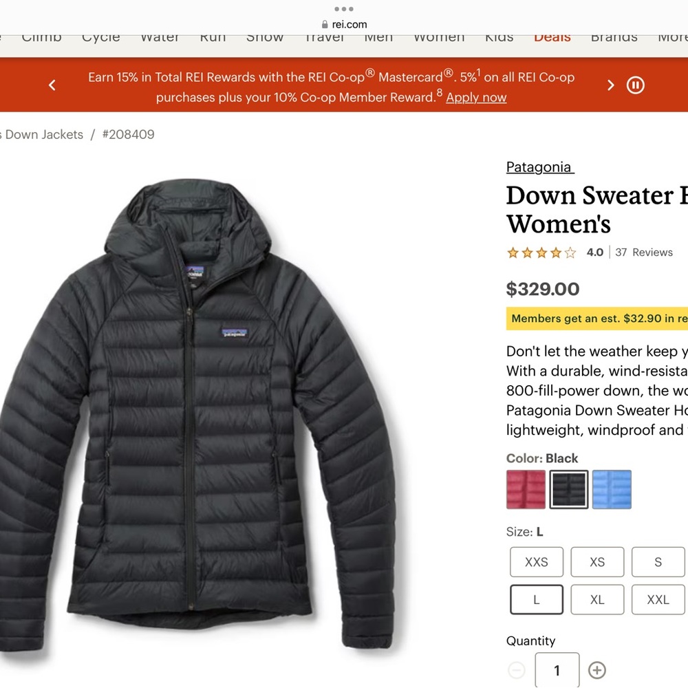 Patagonia Women's Black Puffer Jacketpatagonia down sweater hoody black small